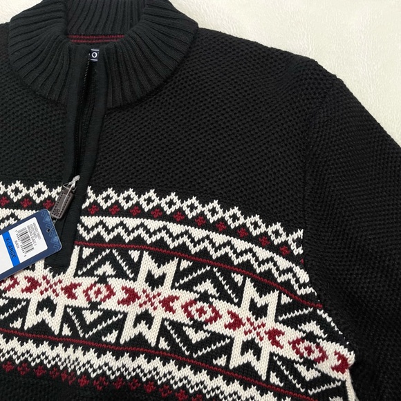 NWT IZOD Amazing Glaze II Fair Isle Black 1/4 Zip Mock Neck Pullover Sweater - Picture 4 of 10